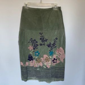 Sage green suede embellished pencil skirt size 8
